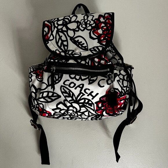 Coach Floral Graffiti Canvas Backpack - Matching Wallet Sold Separately - Picture 1 of 10